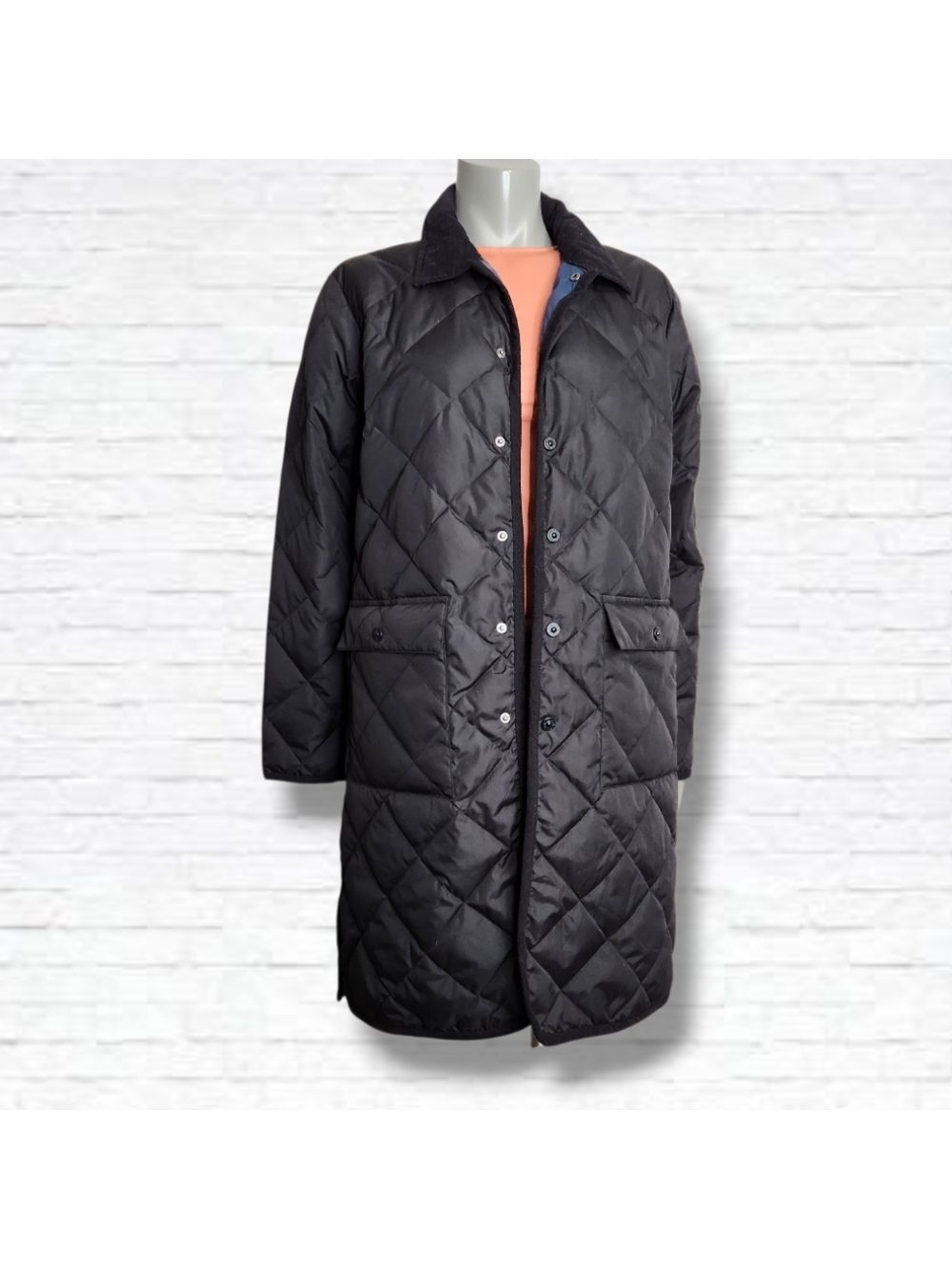 TAION City Chore Coat Black Quilted Piping Collar Long Down Coat Size S BNWT - Picture 4 of 16